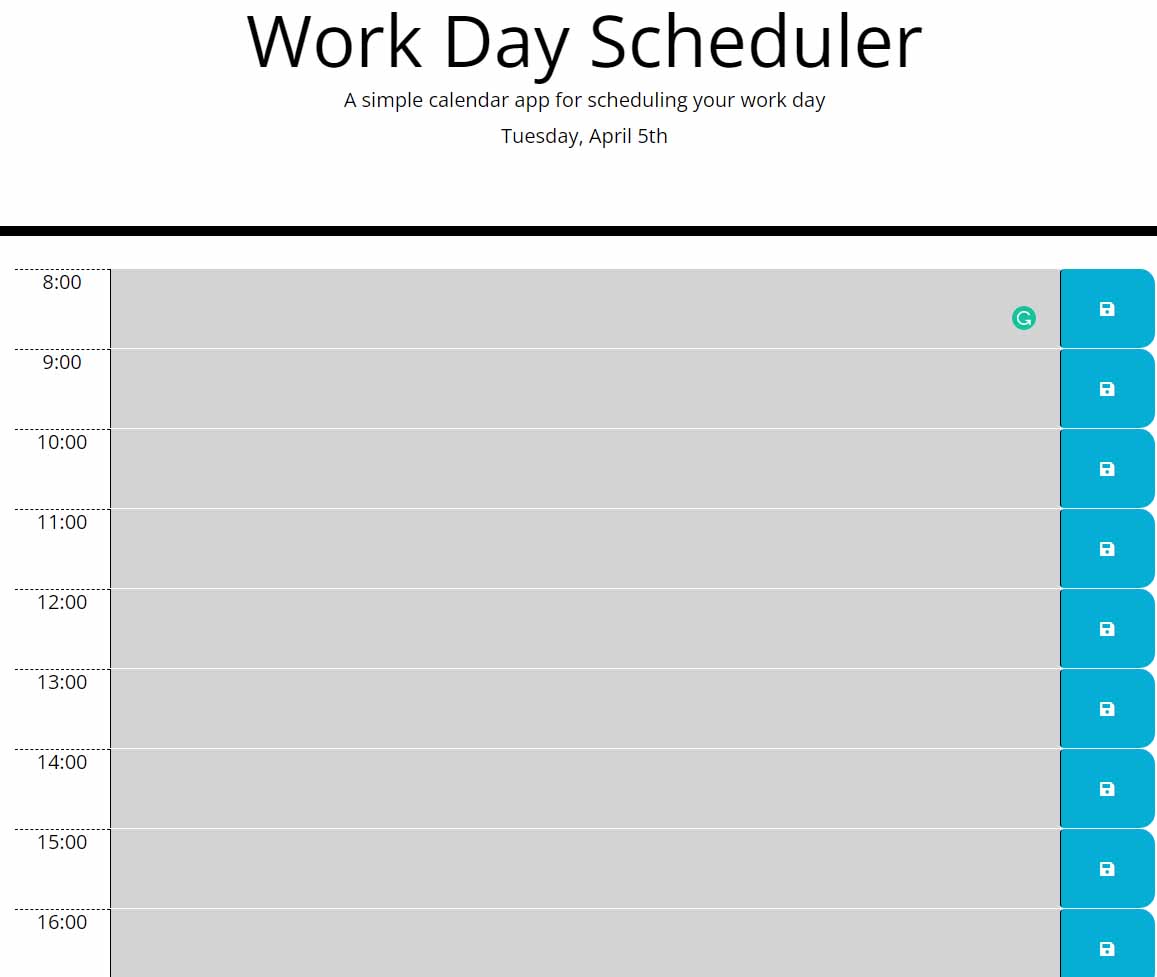 Work day scheduler