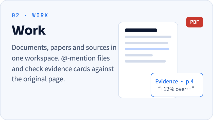 Work: documents, papers and sources in one workspace