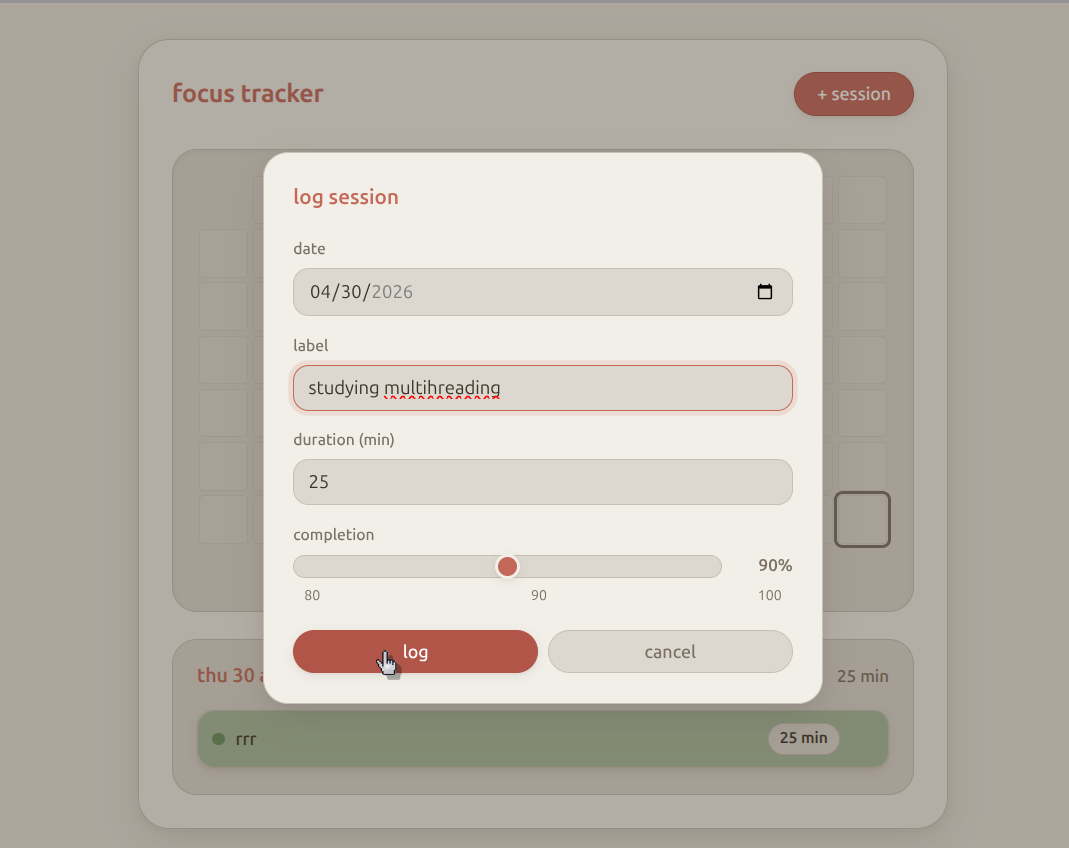 Calm Focus Log heatmap
