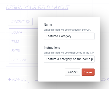 Field Labels editing screenshot