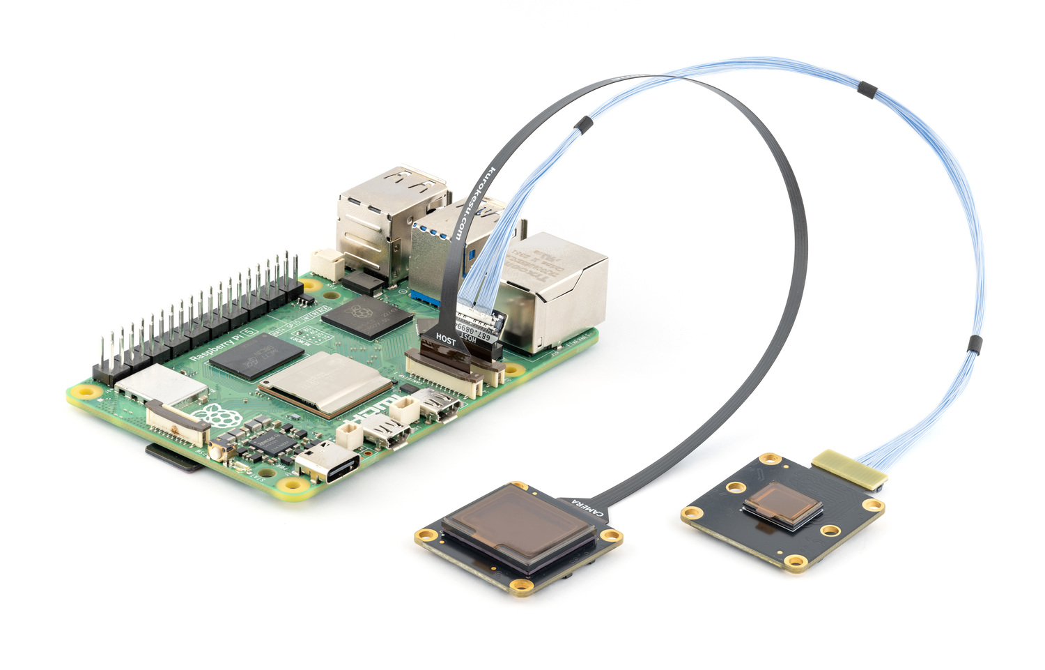 Kurokesu camera modules connected to a Raspberry Pi 5