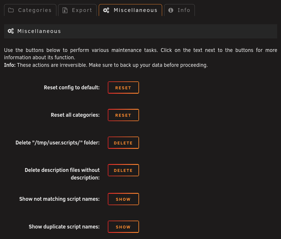 Misc Settings Page