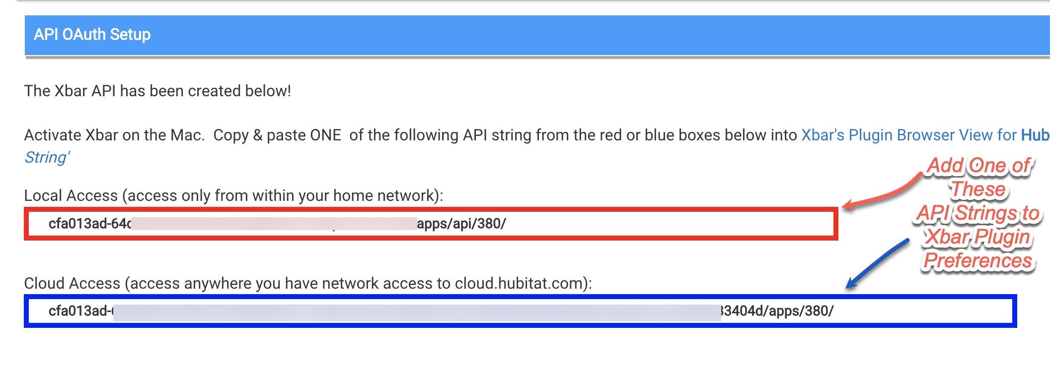 Hubitat → Xbar API Oauth Screen