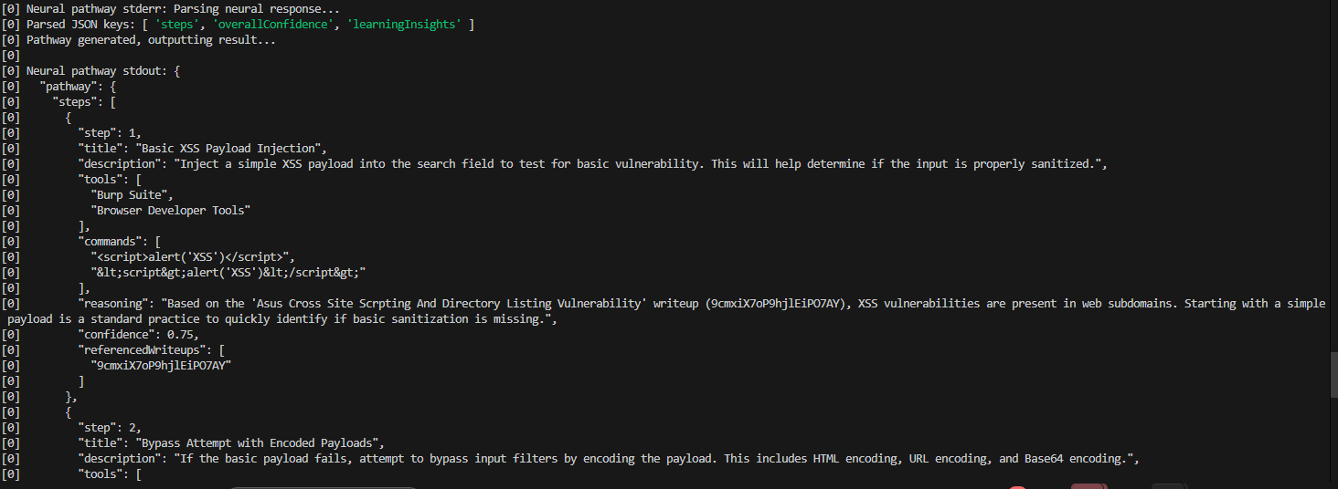 Express Server에서 성공적인 Pathway Generation -Backend를 보여주는 JSON 응답