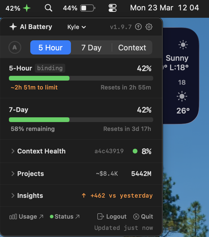 AI Battery — full dashboard view