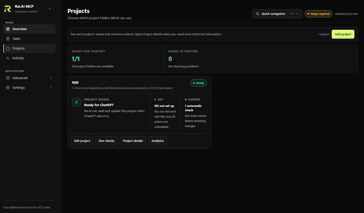 Current Rel.AI MCP Activity view