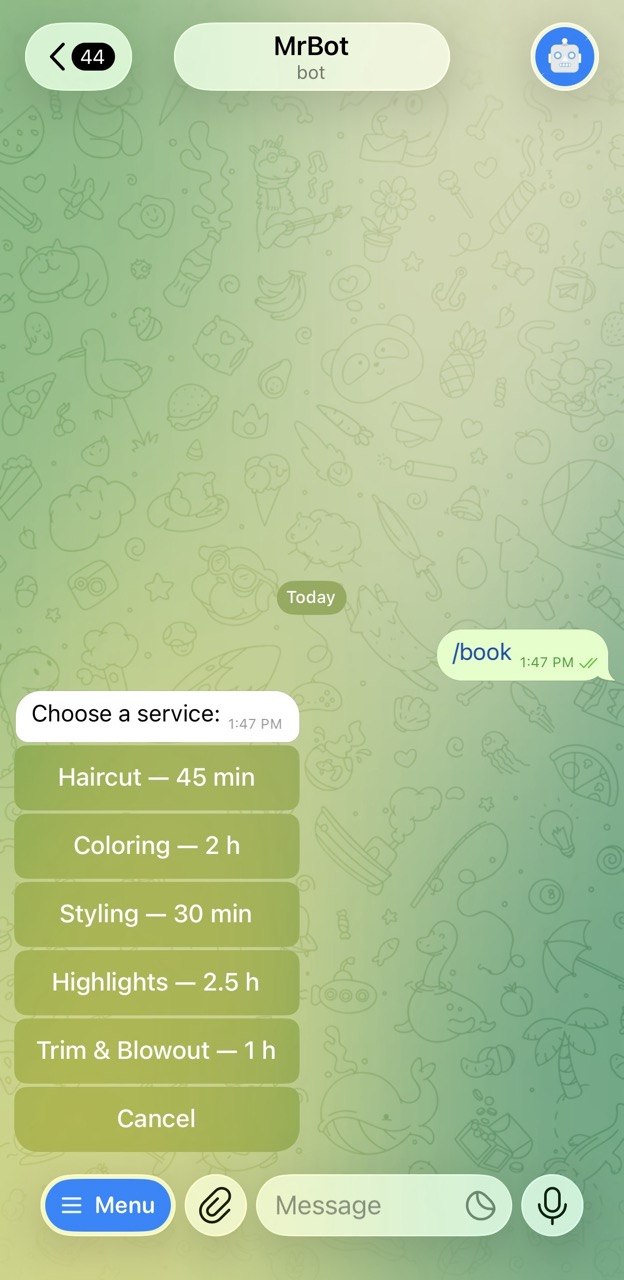Hairdresser Telegram Bot — screenshot 2
