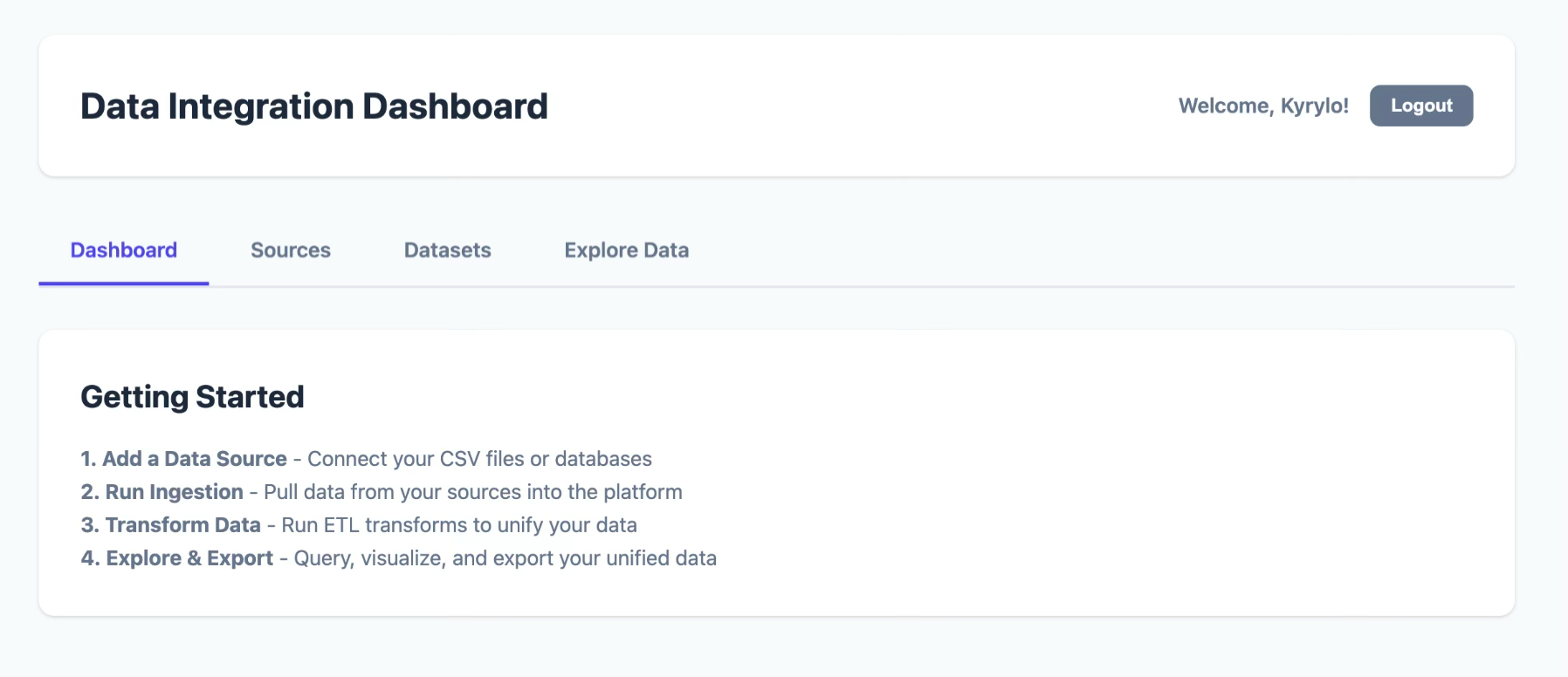 Data Integration Platform of Heterogeneous Sources — screenshot 3