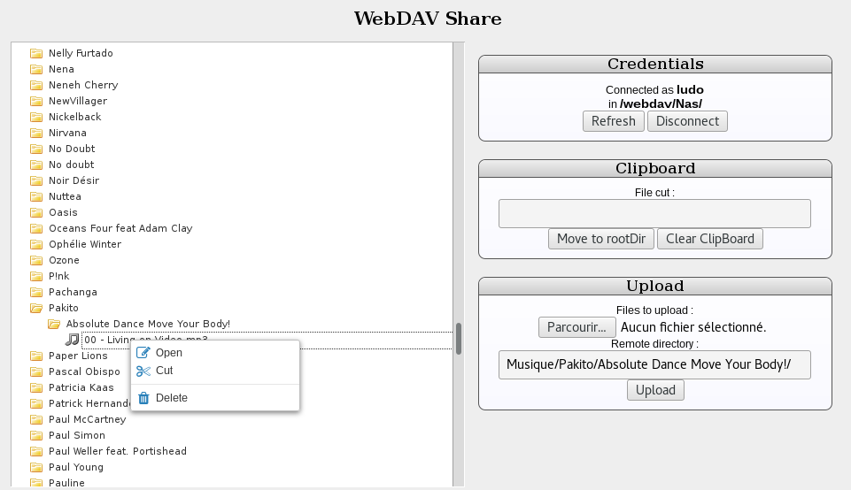 Screen shot of WebDavShare interface