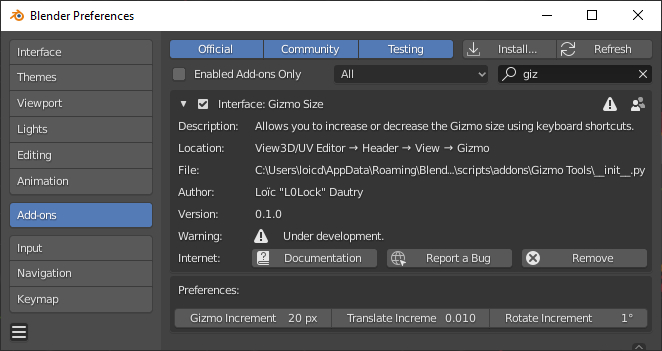 Increment setting