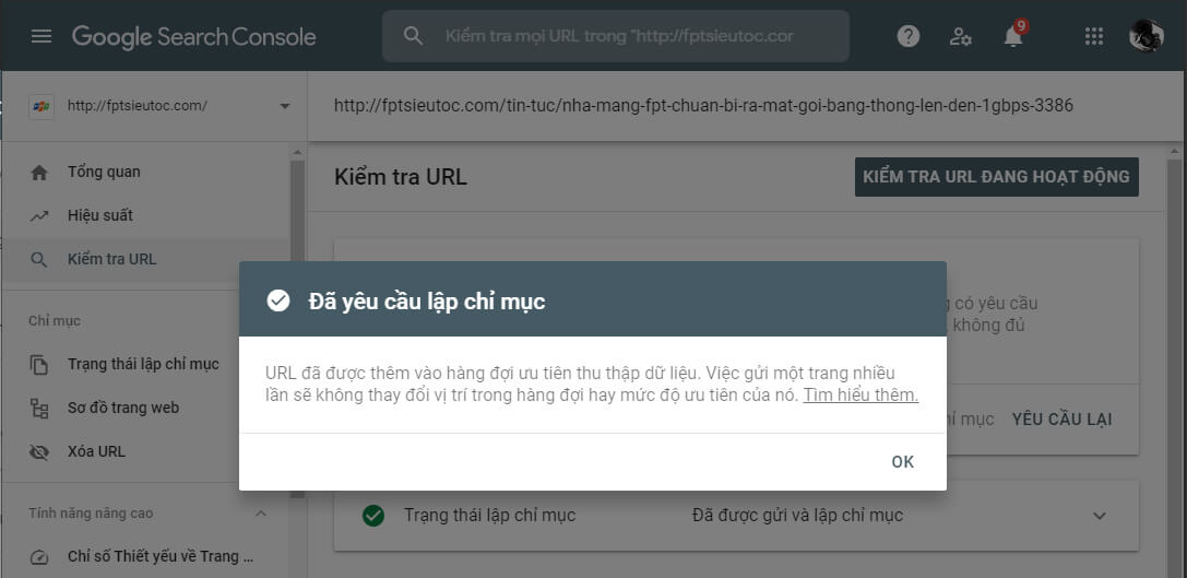 submit url search console thanh cong