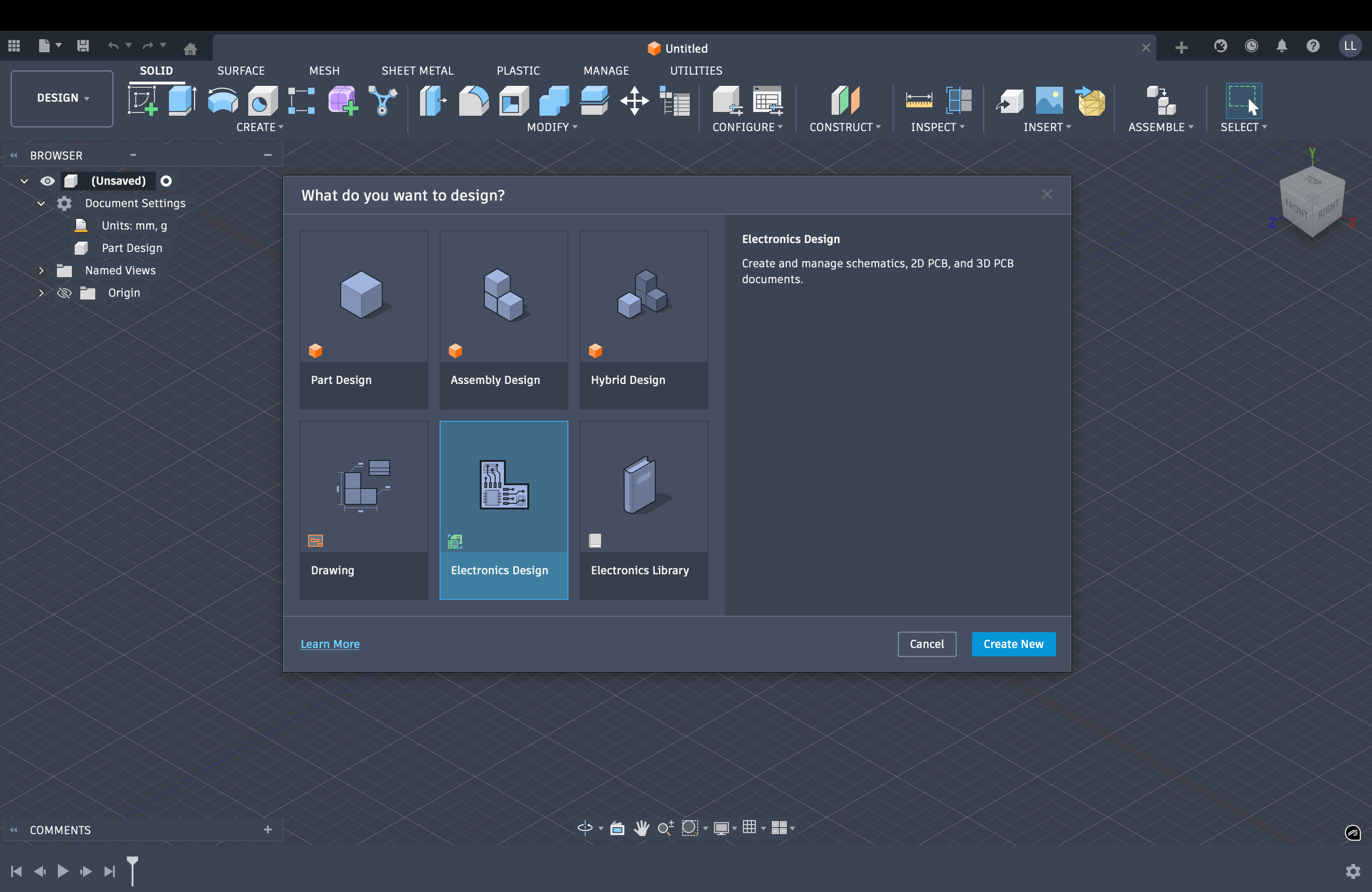 Fusion 360 - Create new Electronics design