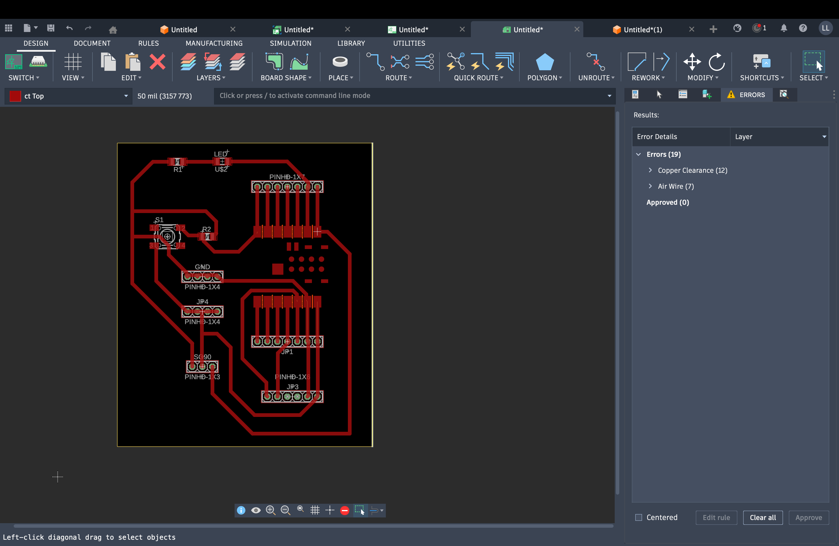 KiCad design rules screenshot — revised DRC settings (1)
