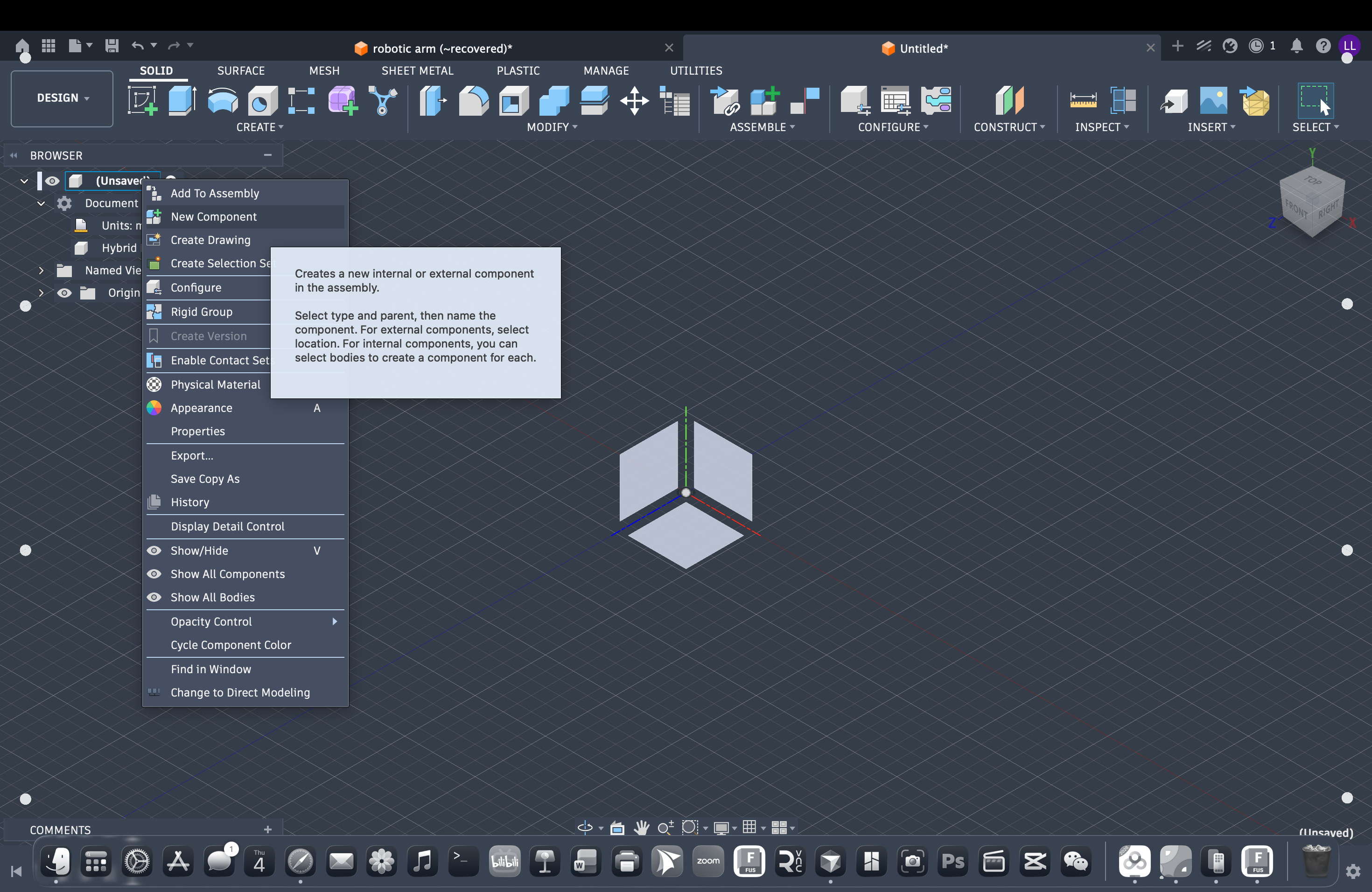 Fusion 360 — Create new component