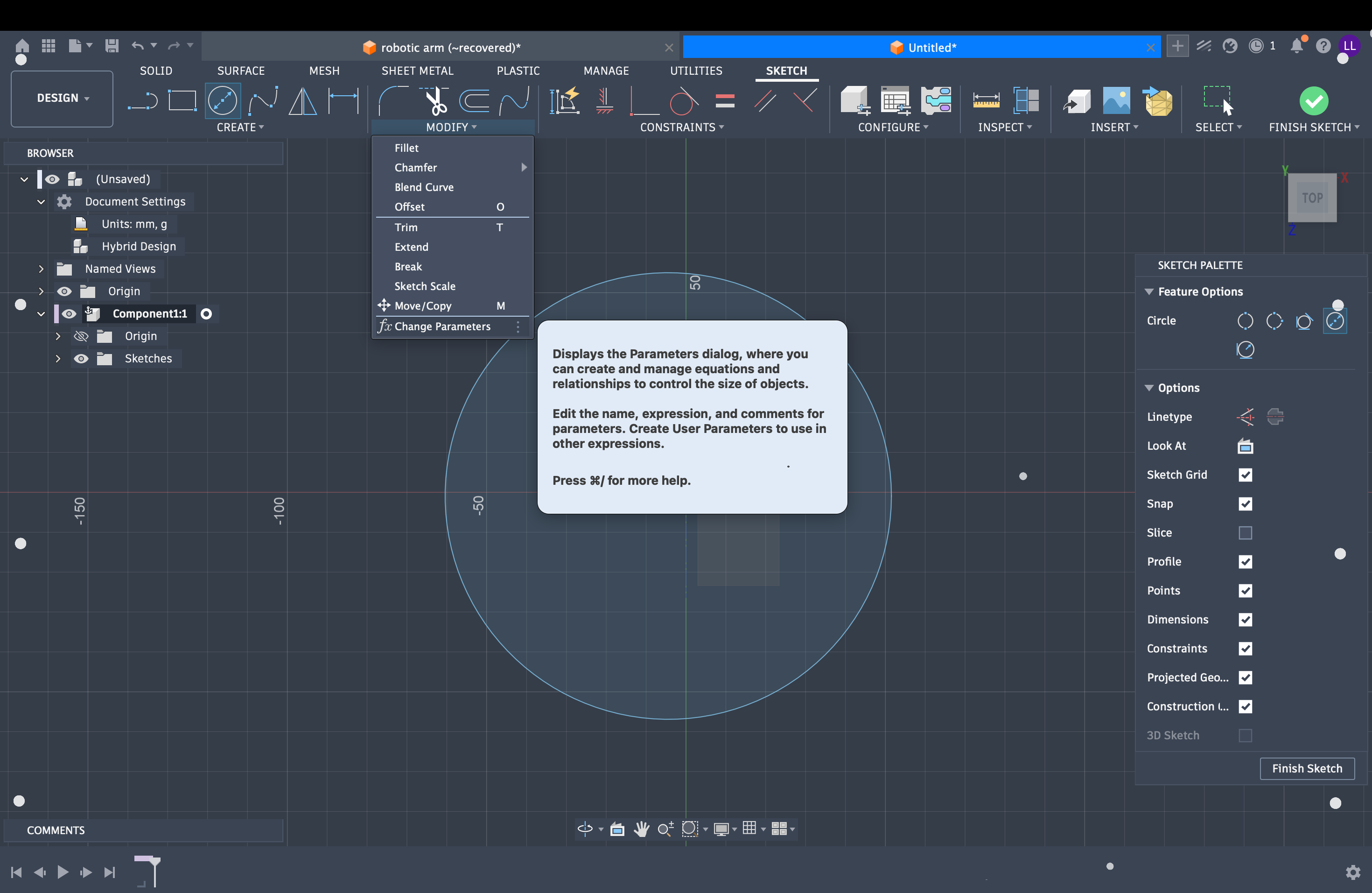 Fusion 360 — Parameter table