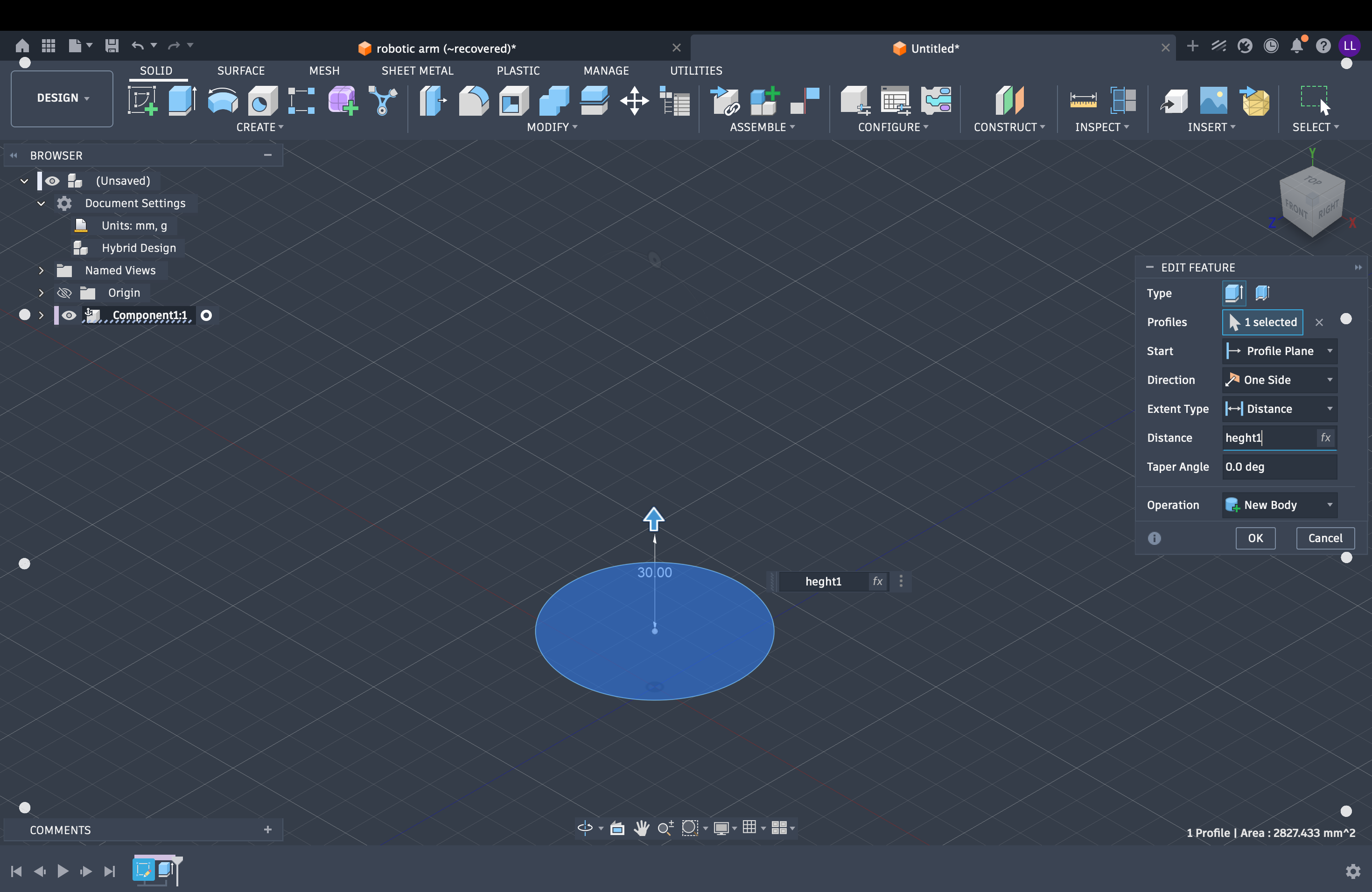 Fusion 360 — Extrude with parameter