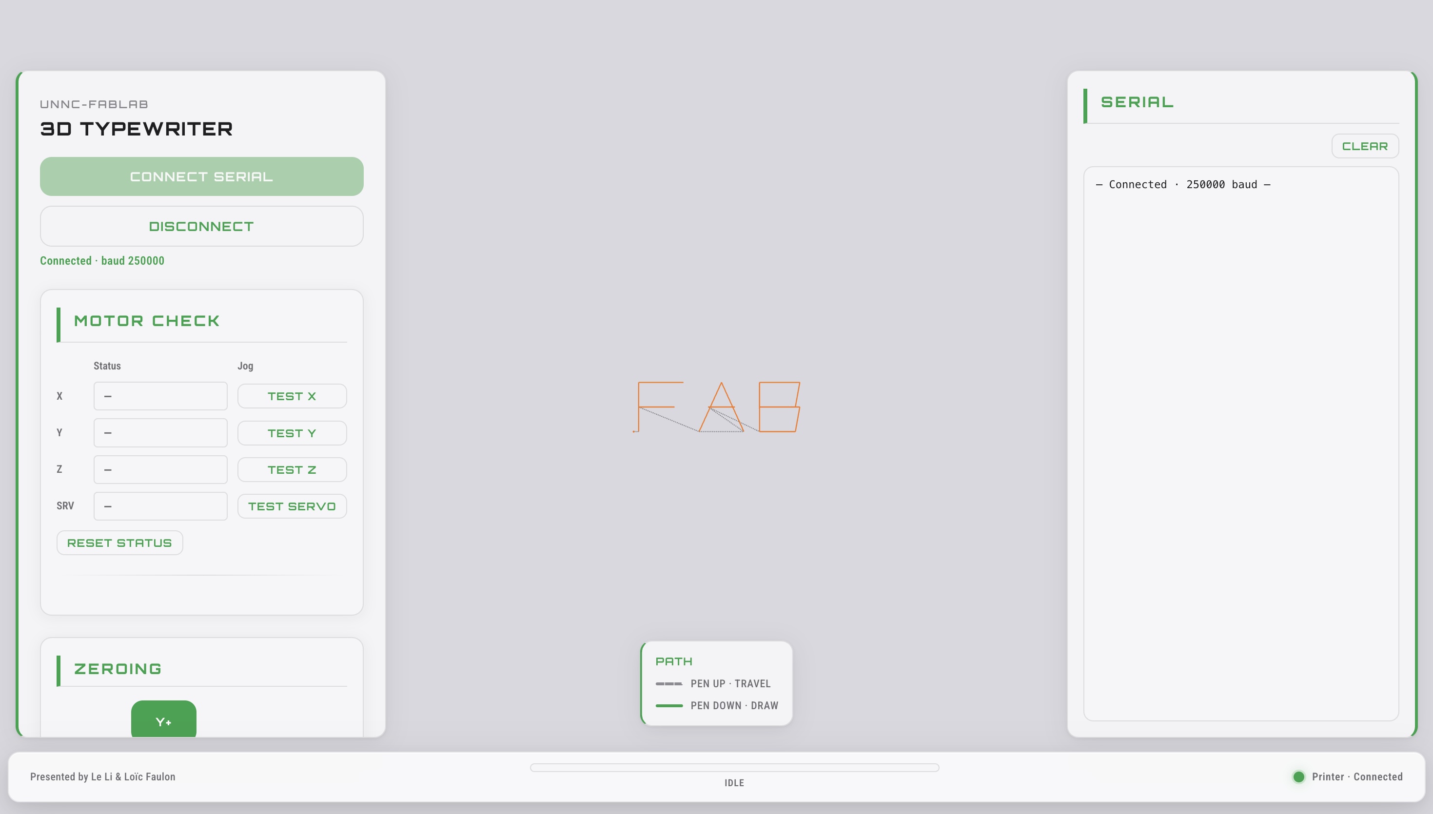 Machine control software — main interface