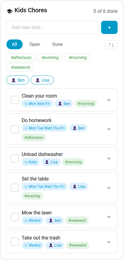 Kids chores list