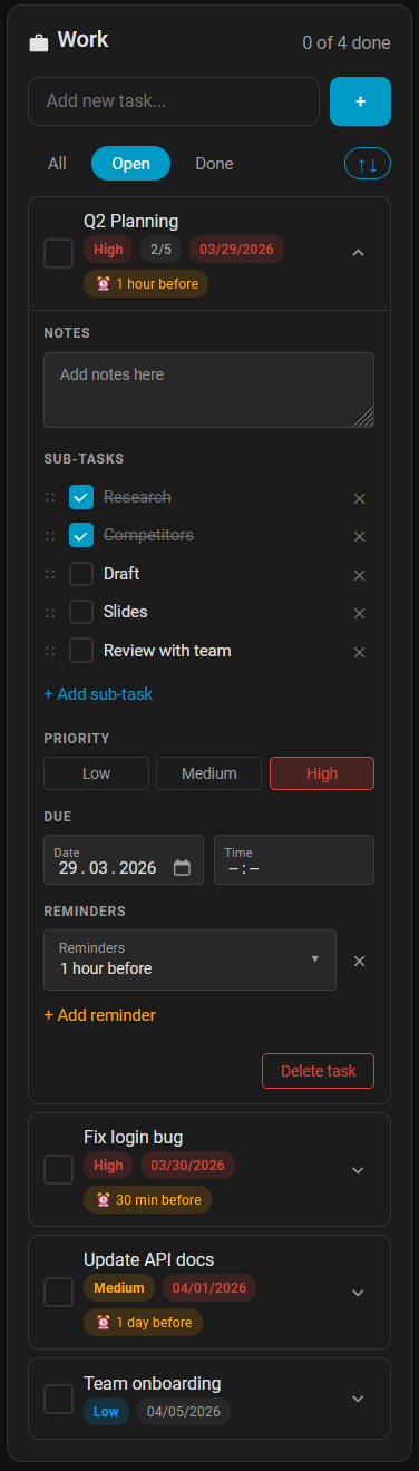 Work and projects list
