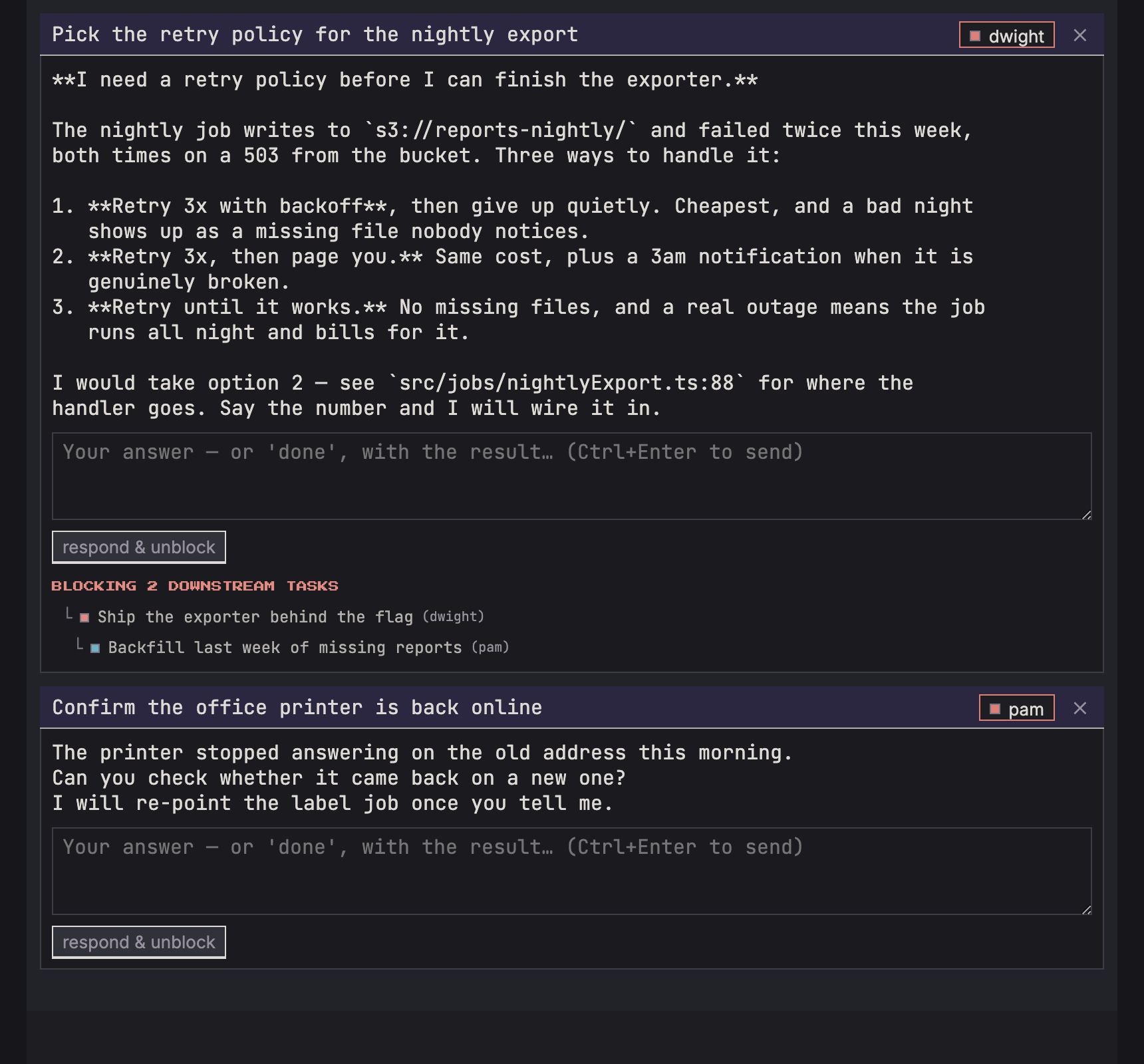 ASK ME on main: the question shows its asterisks and backticks literally