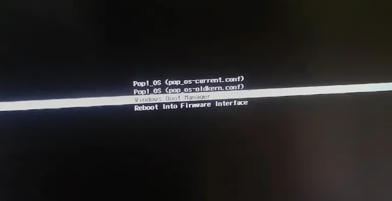 pop os boot selection screen