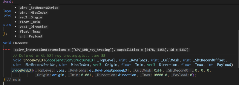 Hover information for a function