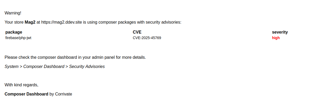 Reminder email about security advisories