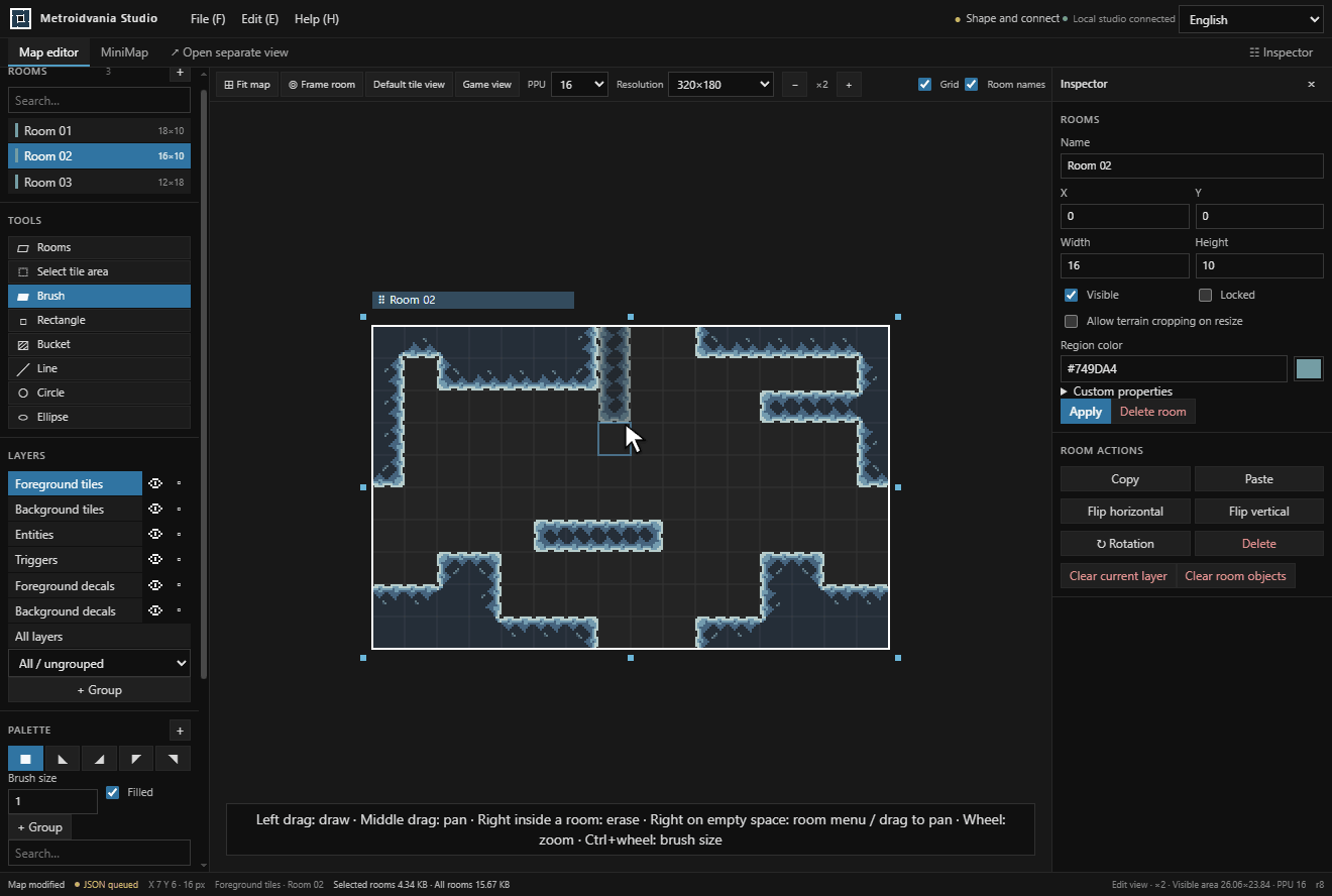 Resize, rotate, and connect three ice cavern rooms