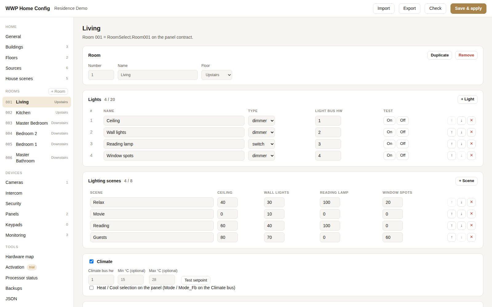 WWP Panel UI - Web config