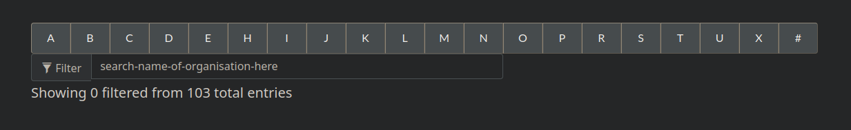Filter organisations