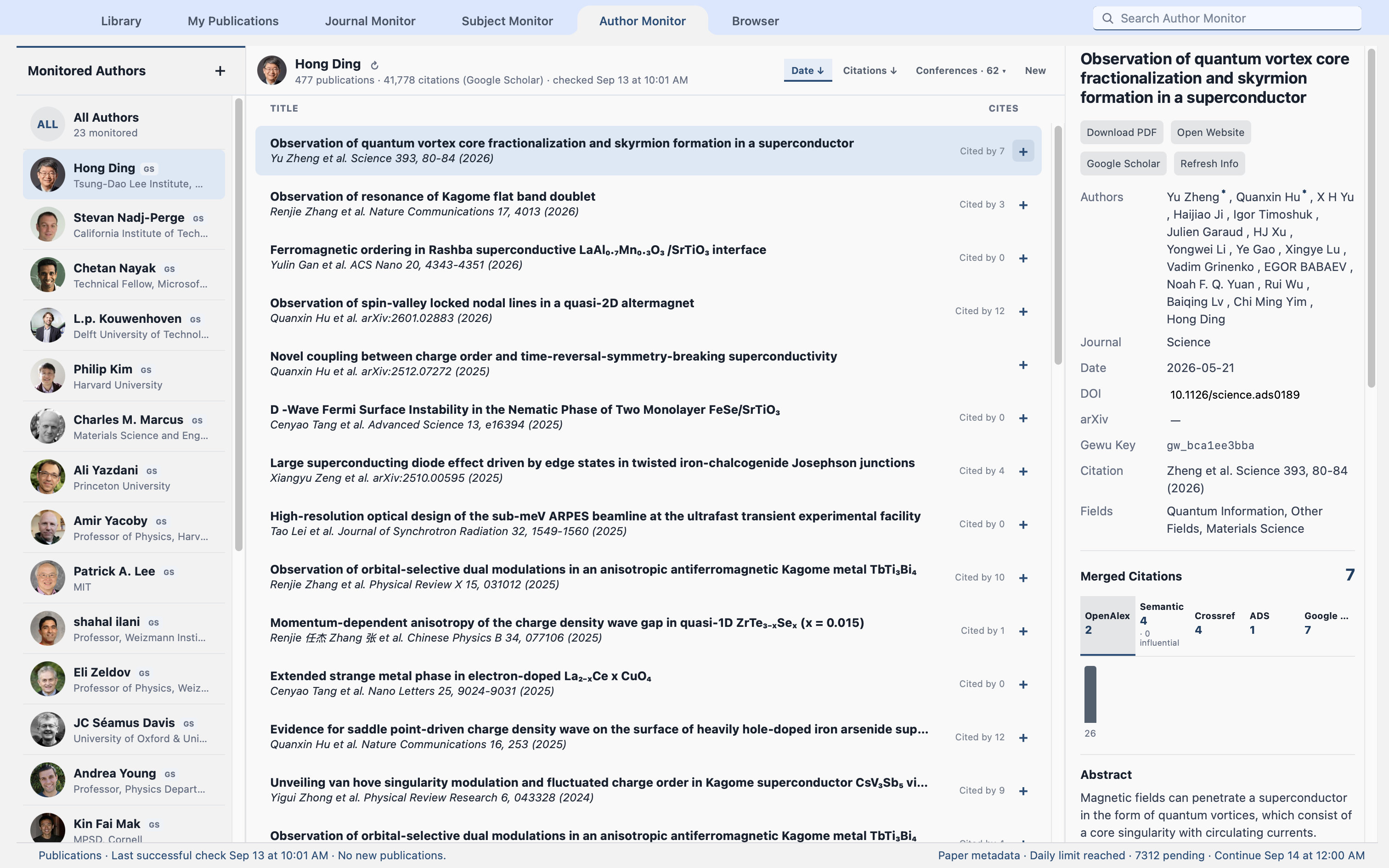 Author Monitor displaying Hong Ding's profile and publications