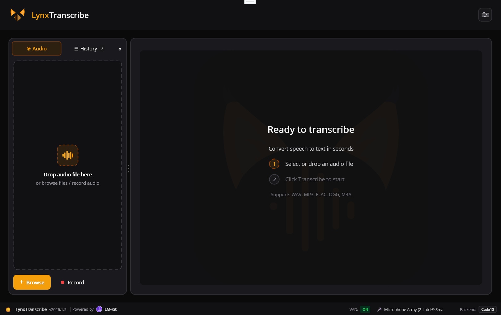LynxTranscribe - Ready to transcribe