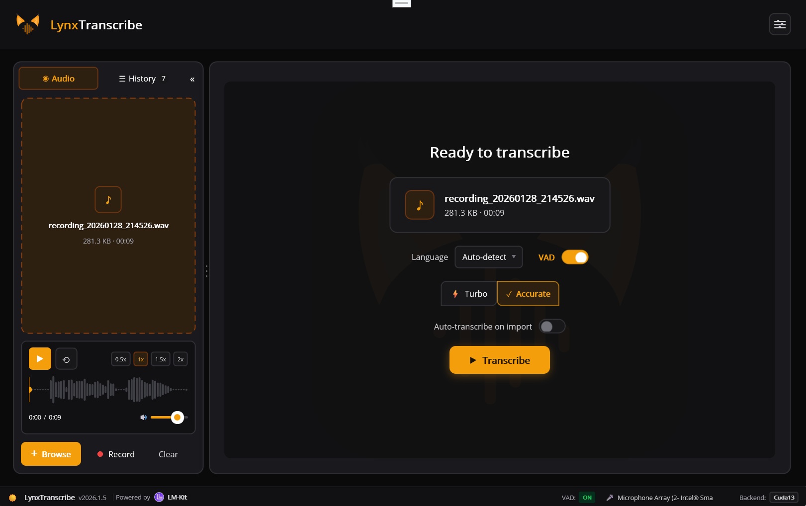 LynxTranscribe - Audio loaded