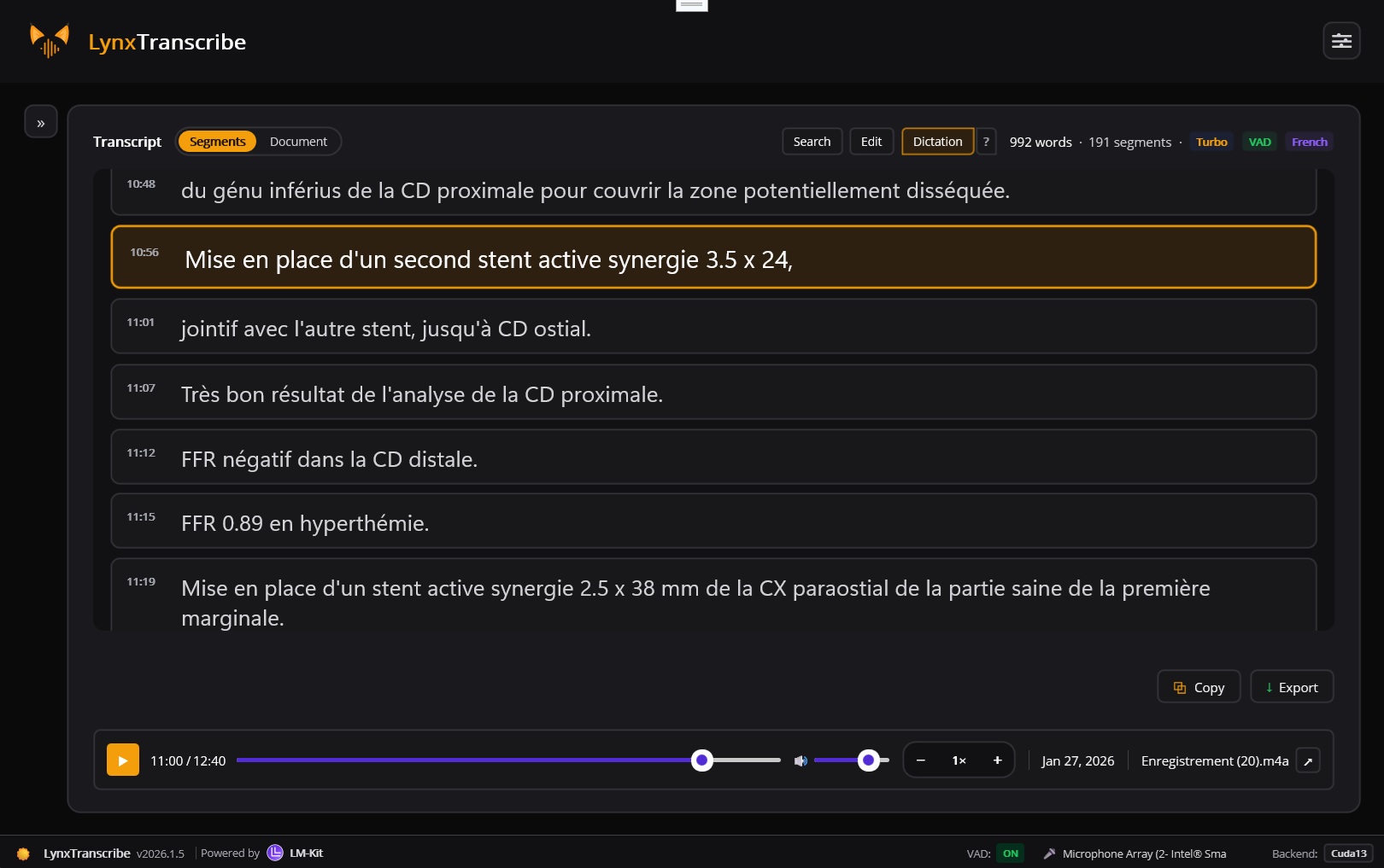 LynxTranscribe - Transcription results