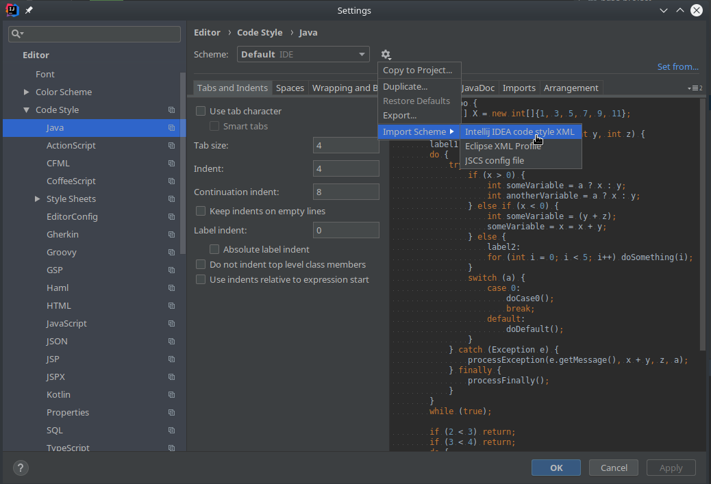 IntelliJ Änderung Coding Style