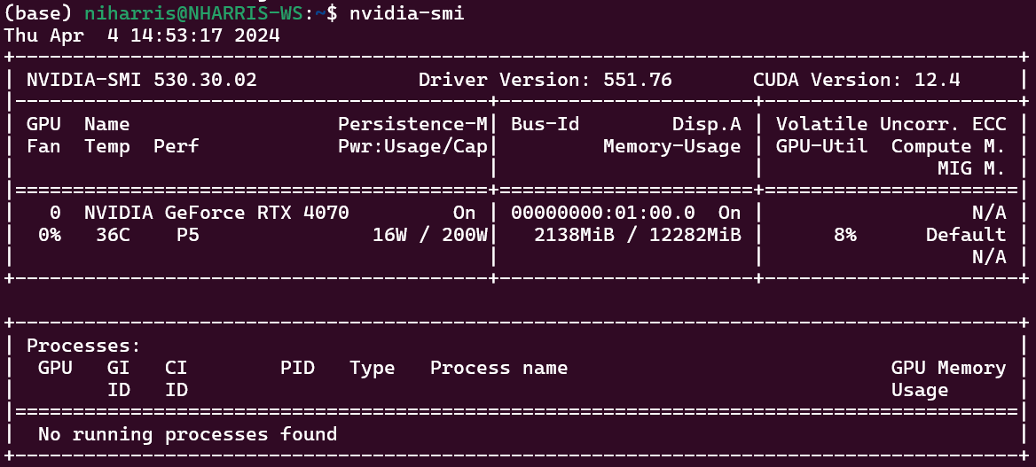 expected nvidia-smi command output