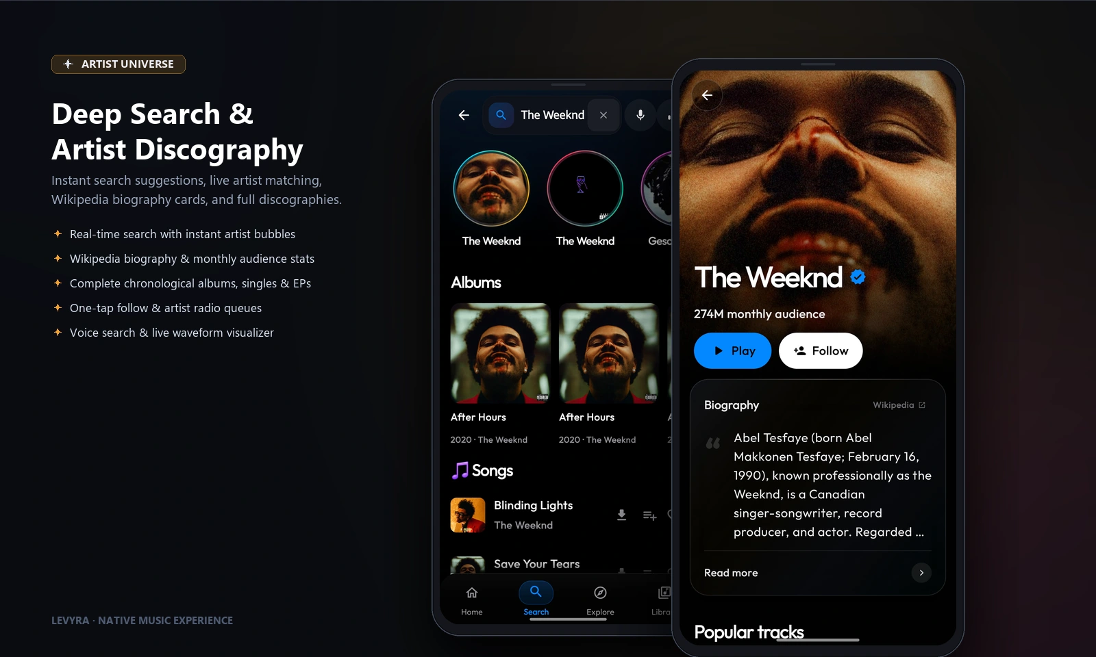 Search and artist profiles