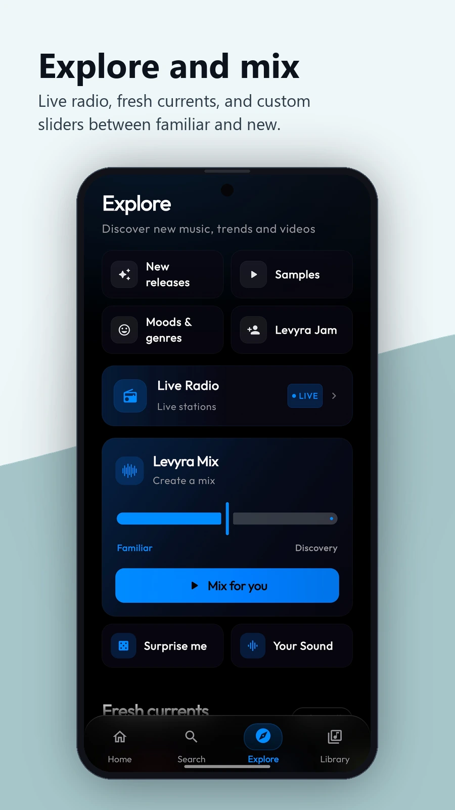 Levyra explore and mix hub