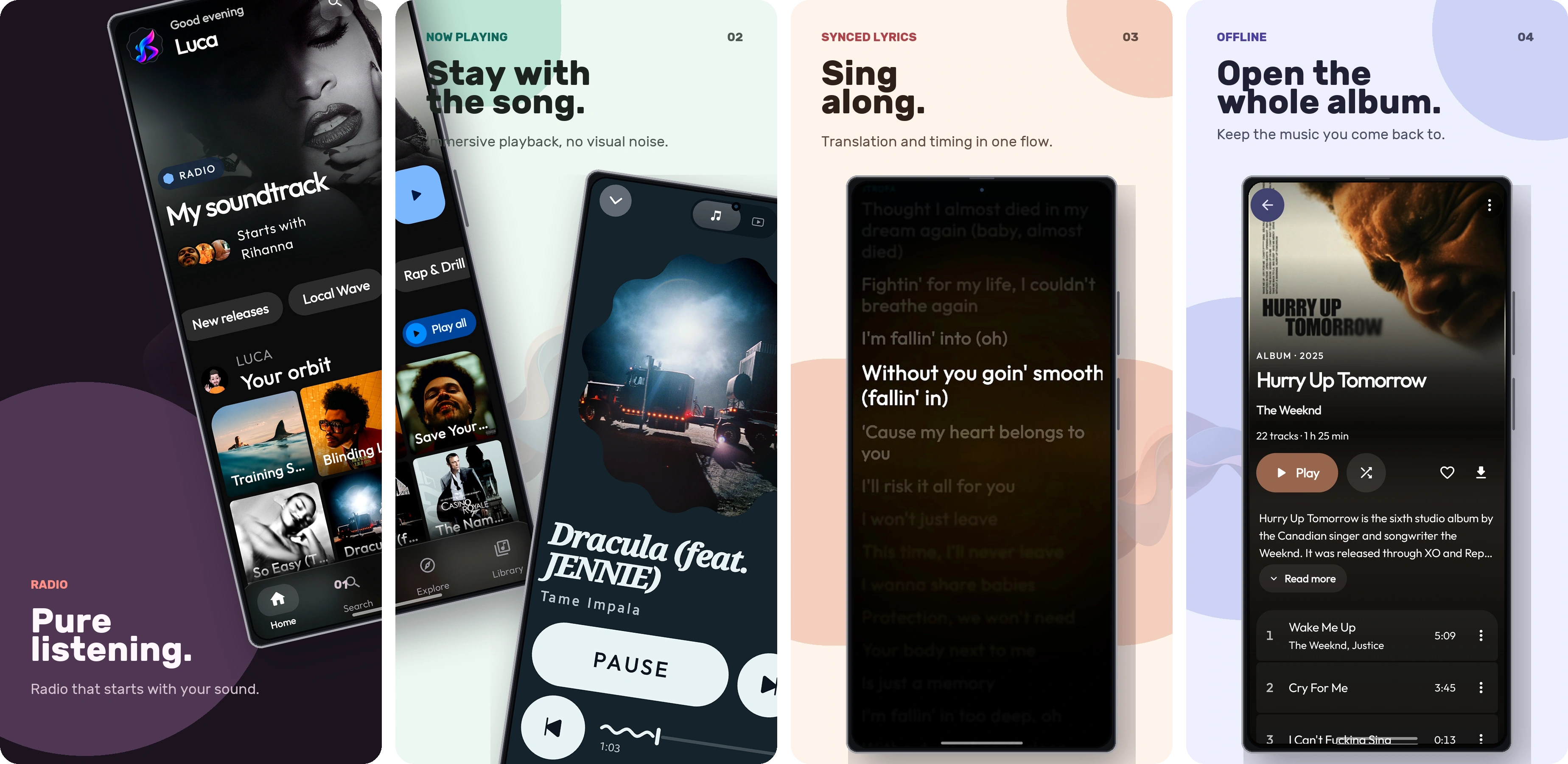 Levyra showcase: radio, now playing, lyrics, and offline albums