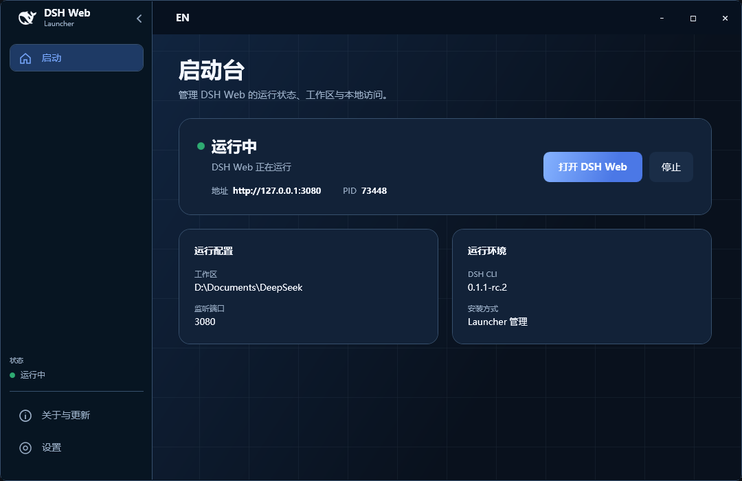 DSH Web 启动器主控制台
