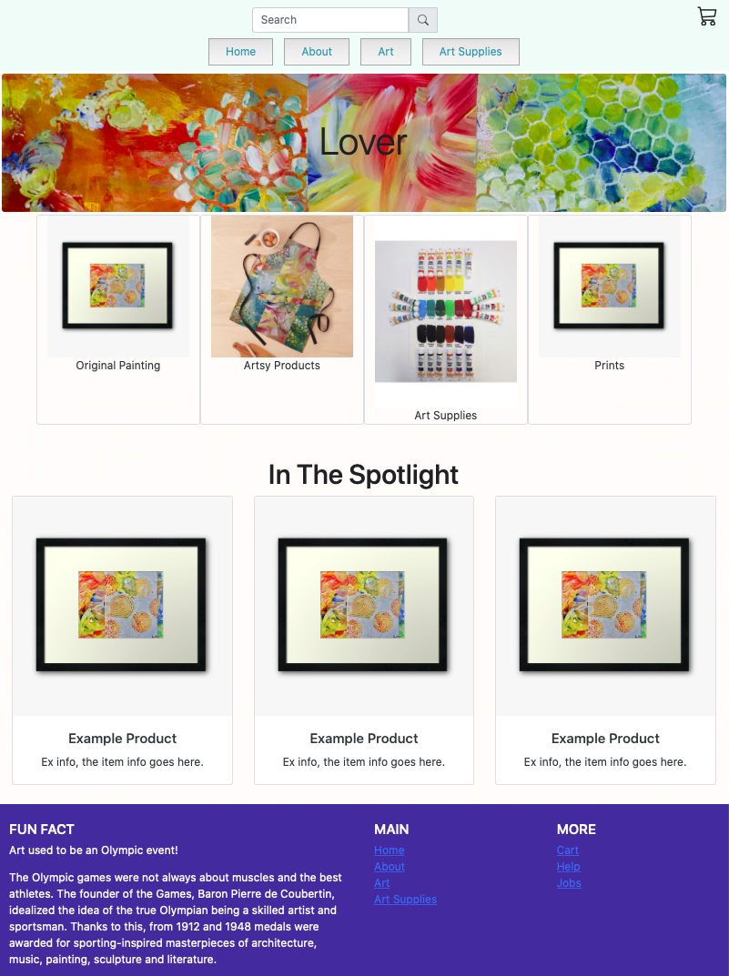 this is a screen shot of the home page for Lover's art site.