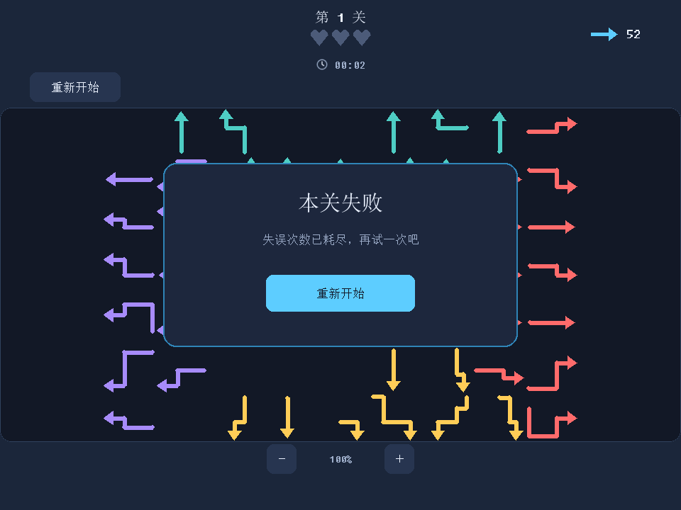 失误耗尽后的失败界面