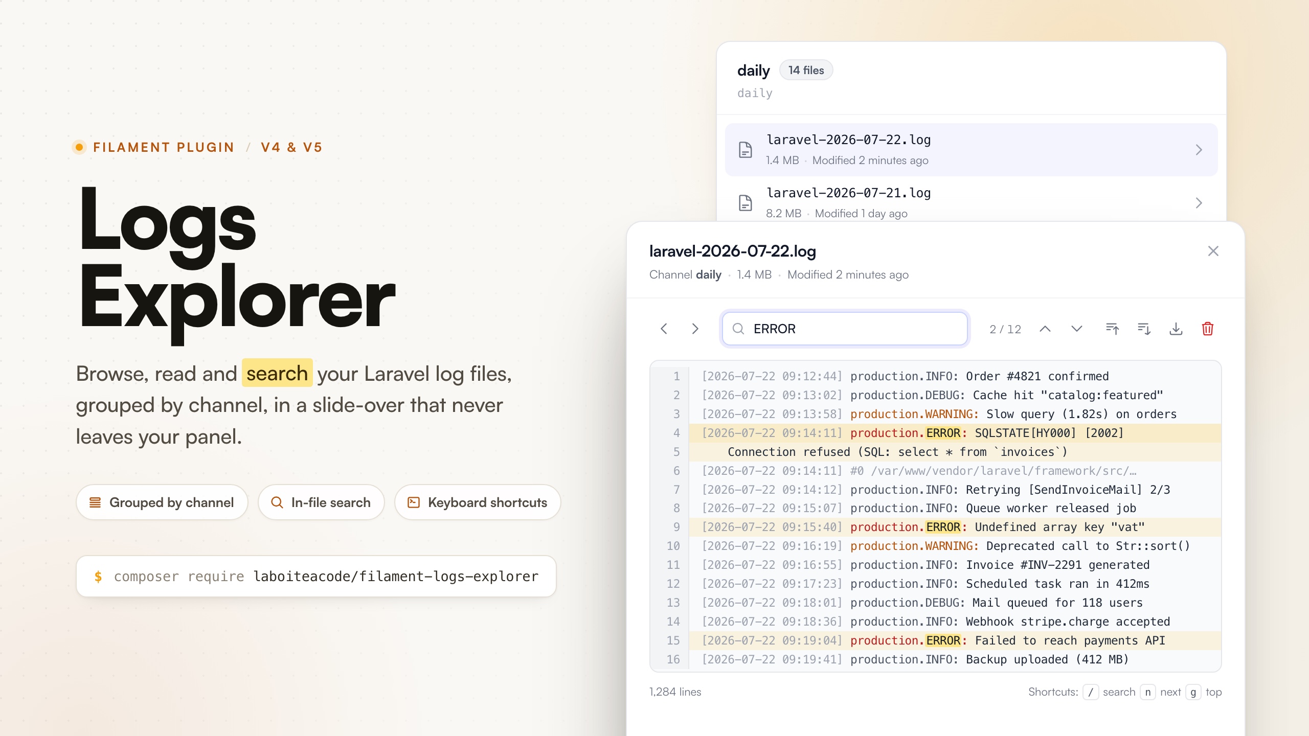 Filament Logs Explorer