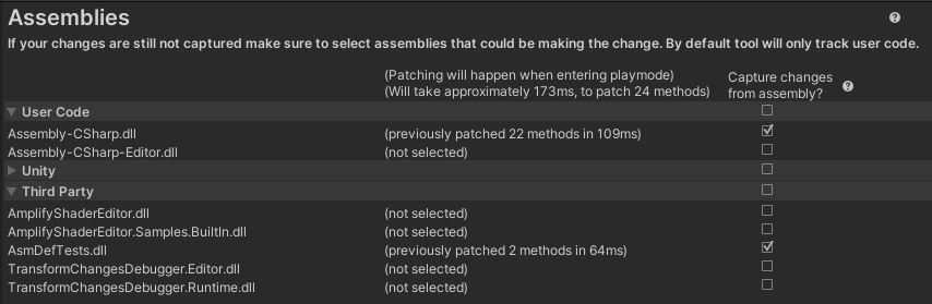 Capturing changes - configuring sources / Assemblies Bar