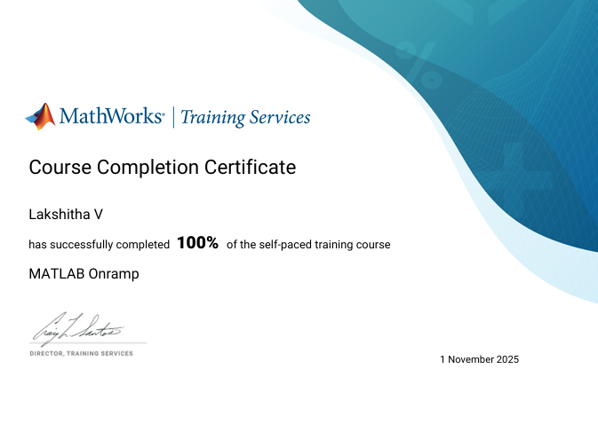 MATLAB Onramp Certificate