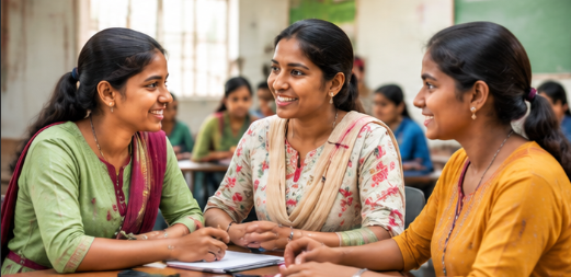 Women talking together at a community meeting