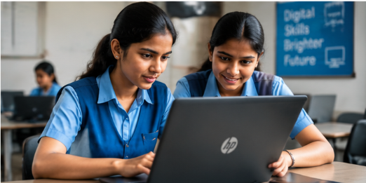 Two students learning together on a laptop