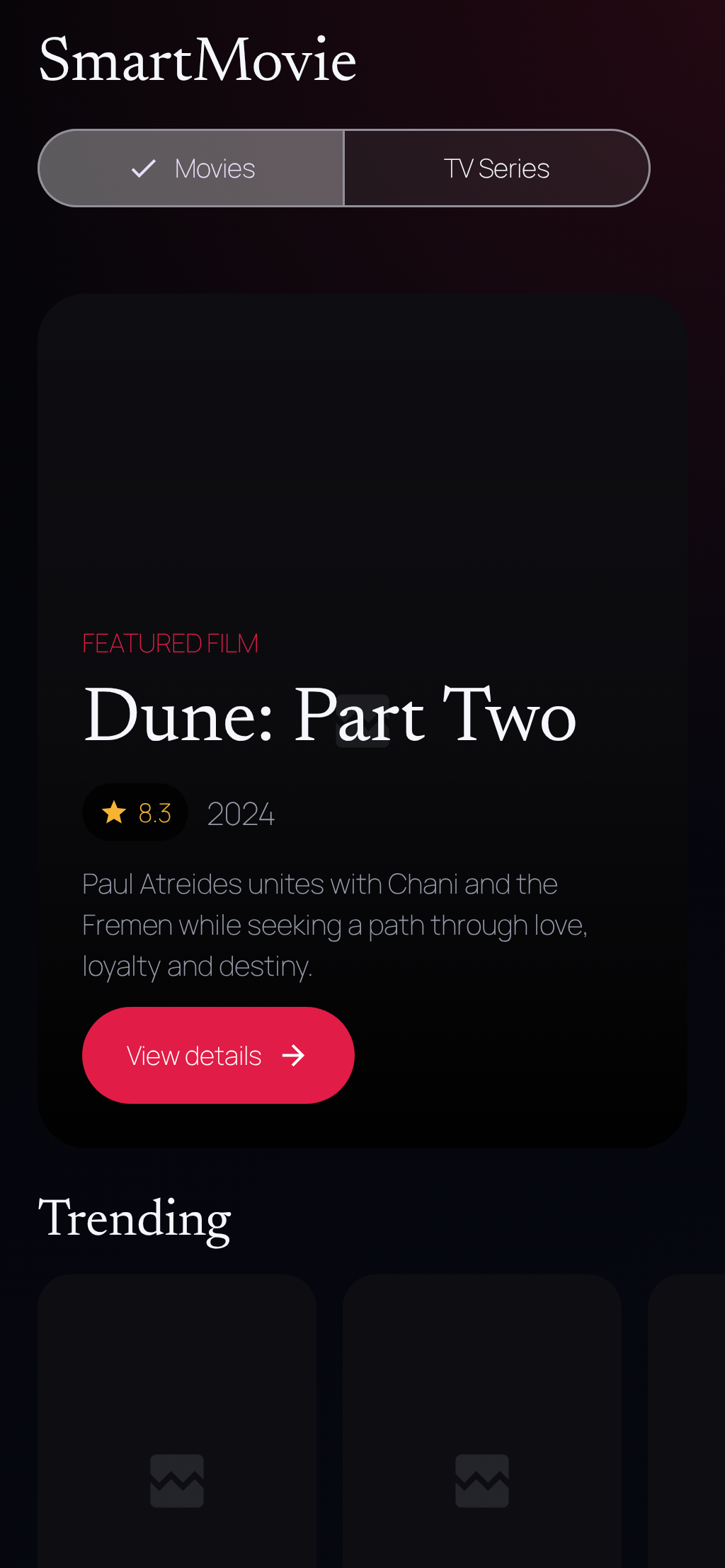 Smart Movie Android native Home on a compact phone