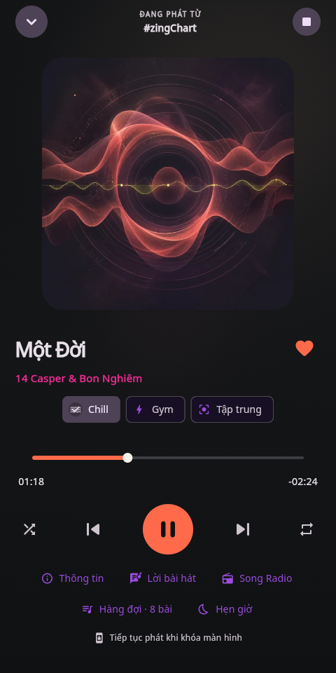 Màn hình Now Playing trên điện thoại