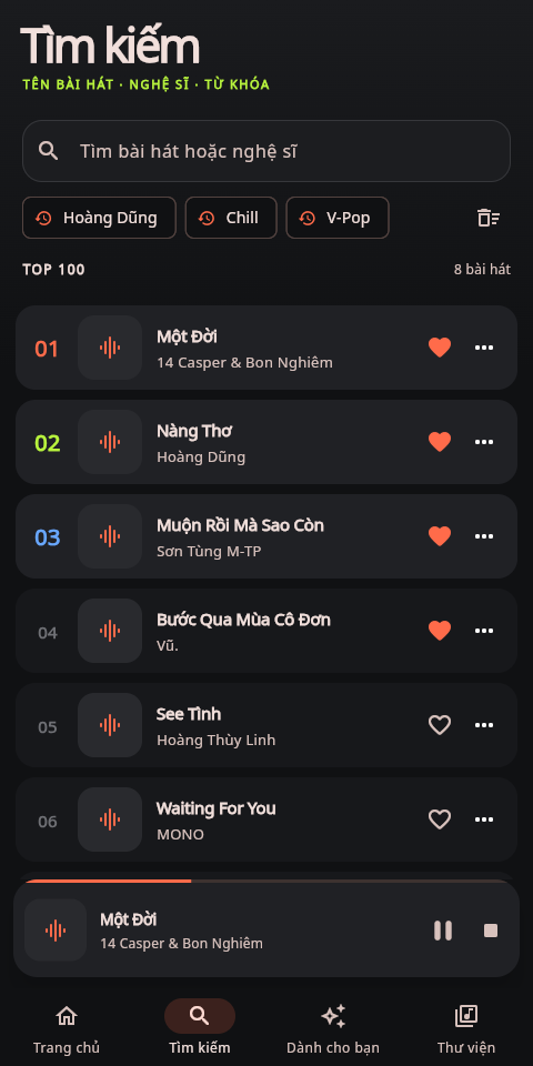 Tìm kiếm nhạc trên điện thoại